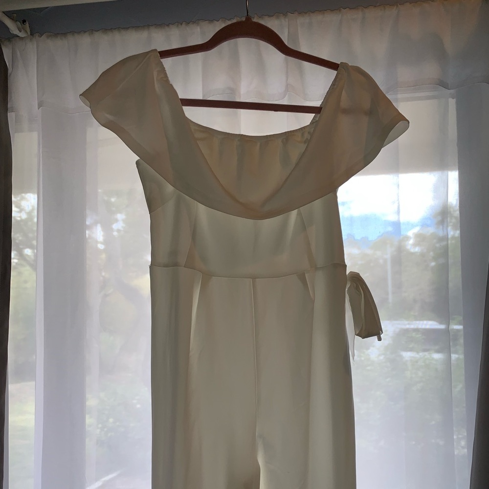 White off the shoulder jumpsuit